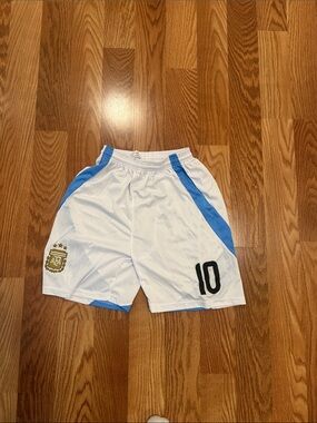 Argentina White and Sky Blue Men's Soccer Shorts - Unbranded